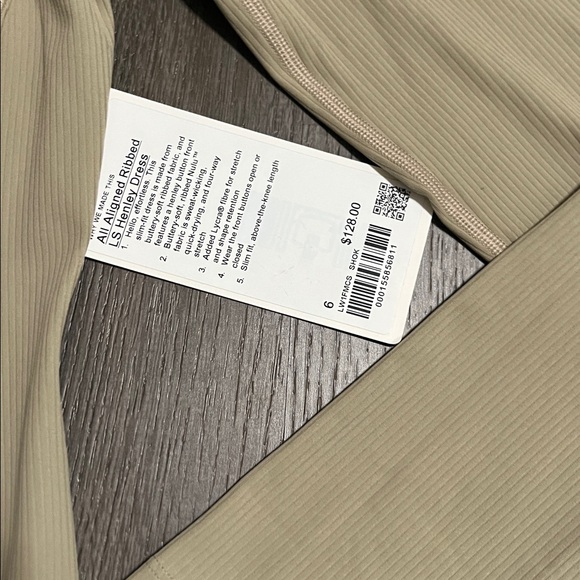 Lululemon All Aligned Ribbed Long-Sleeve Henley Dress Sheer Oak Size 6 - Picture 4 of 7